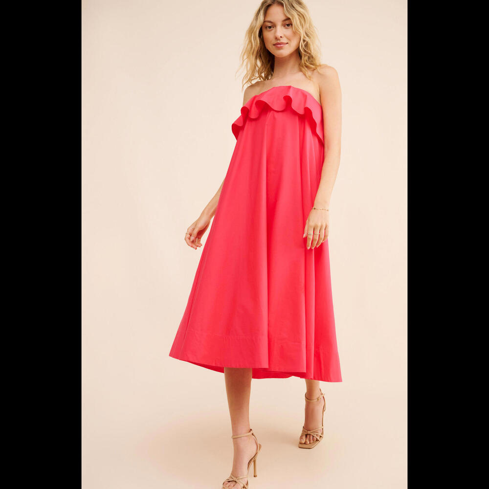 Anthropologie - Strapless Flounce A-Line Midi Dress, size XS